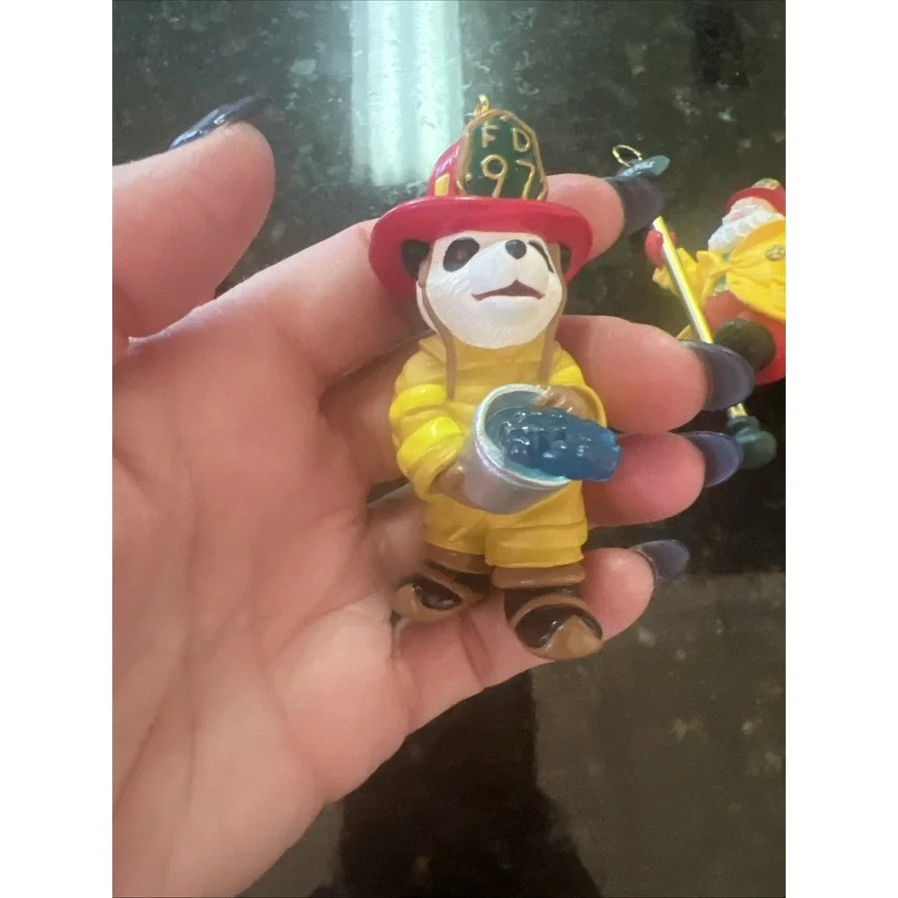 Hallmark‎ Gold Crown Ornament Lot Of 3 Fireman Vintage Santa Firemen Dog 1992
